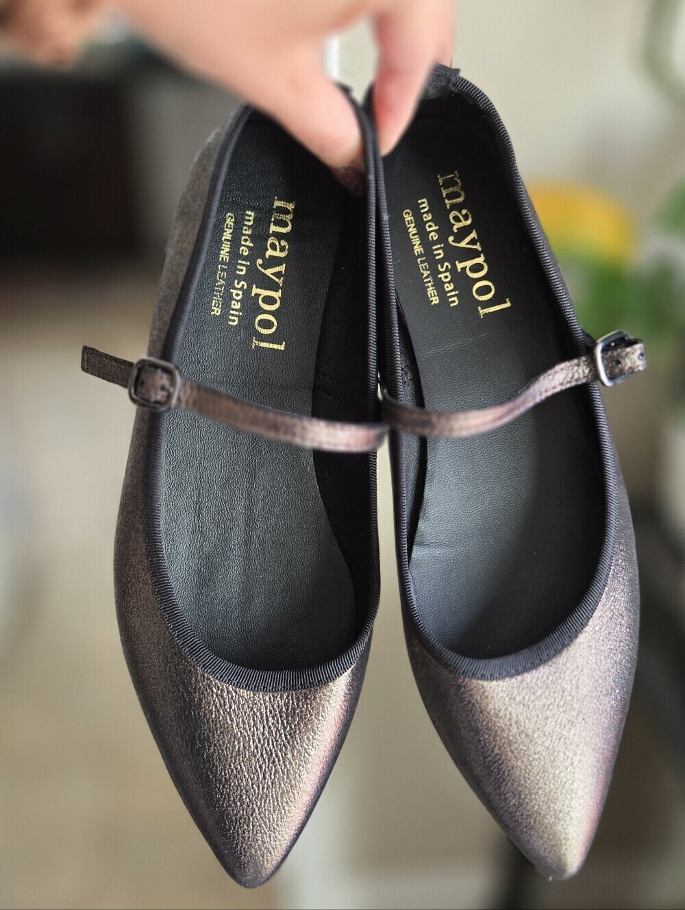 Anthropologie Maypol Pointy Toe Mary Jane Flat Shoes Bronze Women soft girl 39
